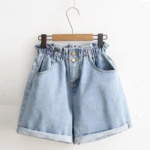 Women High Waist Shorts Summer Large Size 5xl Elastic Waist Blue Wide Leg Shorts Girls Cute Stretch Sexy Mini Hot Denim Shorts