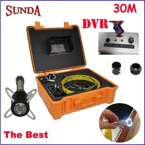 SUNDA security 30meter cable endoscope inspection camera dvr video recording fiberglass cable underwater camera 7"LCD monitor
