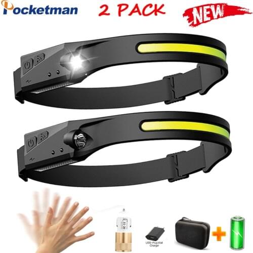 50000LM Long Range Motion Sensor COB LED Headlamps Built-in Battery Head Light USB Rechargeable Head Lamp Waterproof Headlight