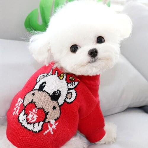 Cartoon Cattle Pet Sweater Teddy Autumn/Winter Red Sweater Puppy Warm Pullover Cat Pet Dog Soft Clothes
