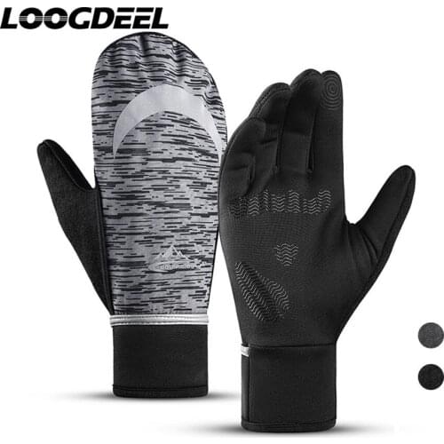 LOOGDEEL Running Gloves Winter Warm Non-slip Outdoor Sports Fitness Windproof Waterproof Full Finger Touch Screen Running Gloves