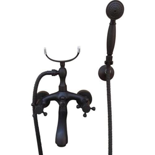Bathroom Black Oil Rubbed Bronze Wall Mounted Clawfoot Tub Filler Faucet Handshower Double Cross Handles atf705