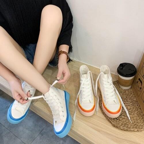 High-top canvas shoes female milk blue ice cream street shooting white shoes shoes for women sneakers