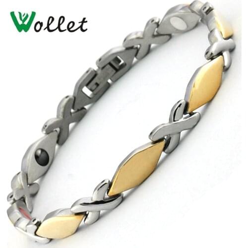 Wollet Jewelry Healing Energy Magnetic Stainless Steel Bracelet Bangle for Women Gold Color Magnet Germanium Infrared Ion