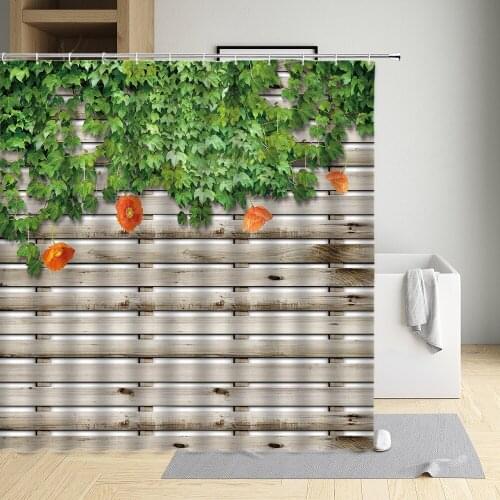 Wooden Stripe Background Floral Shower Curtain Flowers And Plants Bathroom Decorative Curtains Polyester Waterproof With Hooks