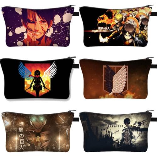 Anime Attack On Titan Cosmetic Bag Women Makeup Bags Levi Mikasa Eren Ladies Cosmetic Cases Organizer Storage Bags