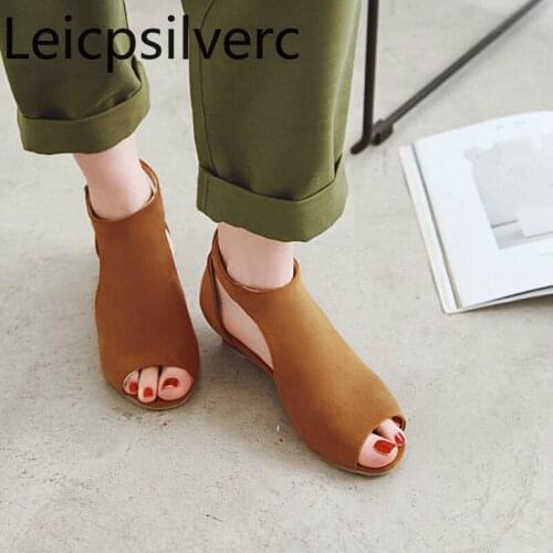 Womens Sandals summer The New fashion Flock Fish mouth Open toe Buckle mid heel Wedge Womens shoes plus size 32-46