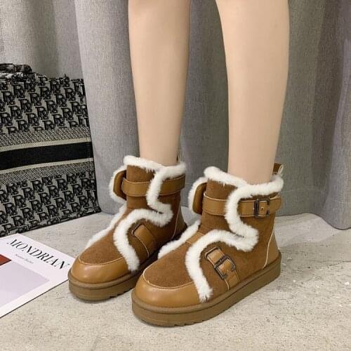 2020 winter new 36-41casual Korean version with flat heel and round head for solid color belt buckle womens snow boots