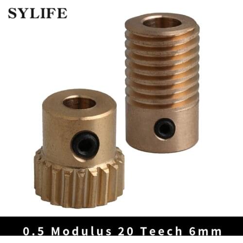 0.5 Modulus 1/20 Brass Worm Gear Set with 6mm Hole Shaft and 20 Teeth 4mm Hole Wheel