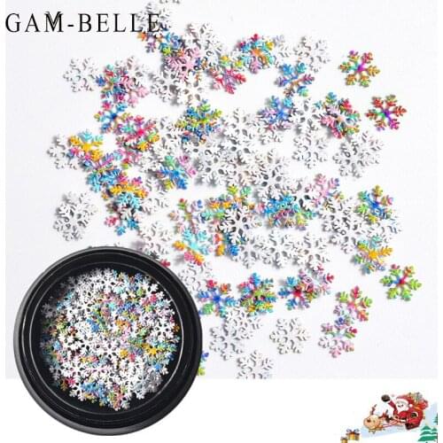 GAM-BELLE 1 Box Mixed Colorful Snowflake Nail Sequins 3D Ultra-thin Wood Pulp Flake Patch DIY Nail Art Decoration Manicure Tools