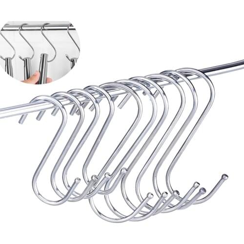 10pcs Stainless Steel S-Shape Hook Kitchen Bedroom Multi-function Railing S Hanger Hook Clasp Holder Hooks Hanging Home Products