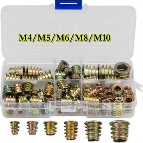 100pcs New M4/5/6/8/10 Threaded Hex Drive Insert Fixing Wood Screw Inserts Nuts screw screw set metic nut and bolt assortment