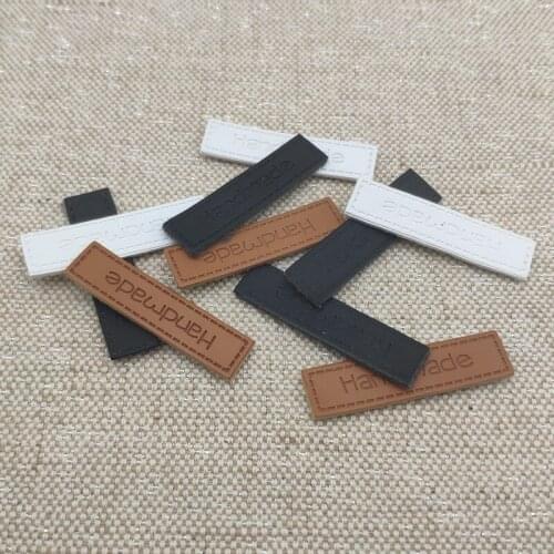 48Pcs 10X40Mm Pu Leather Handmade Labels For Gift Handmade Tags With Sewing Line For Bags Hand Made Labels Pu Leather Tag