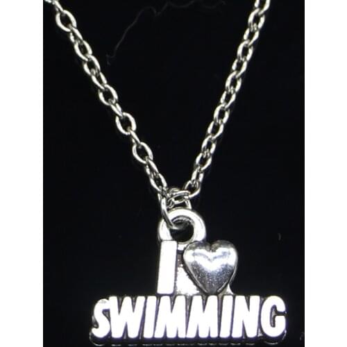 20pcs New Fashion Necklace 22x15mm i love swimming Pendants Short Long Women Men Colar Gift Jewelry Choker