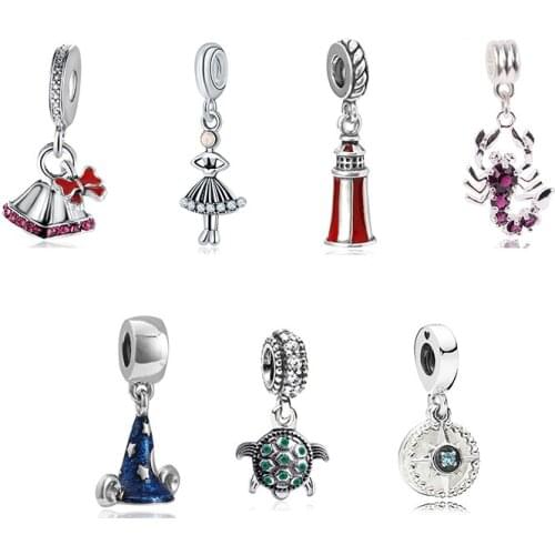 2021 New Alloy Beads Classic Pendant Dangle Charm Red Crystals Enamel Fit Original Pandora Bracelet Bangle DIY Women Jewelry