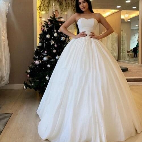 ANGELSBRIDEP Sweetheart Ball Gown Wedding Dresses Robe De Mariee Simple Design Satin Pleat High Quality Bride Dresses Plus Size