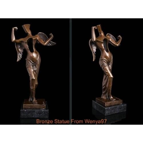 Art Deco Sculpture Abtract Angel Woman No Heart Bronze Statue