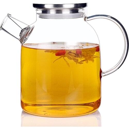 1000ml/1800ml Heatable Glass Kettle Water Jug Heat-Resistant Teapots with Stainless Steel Cover Transparent Juice Container