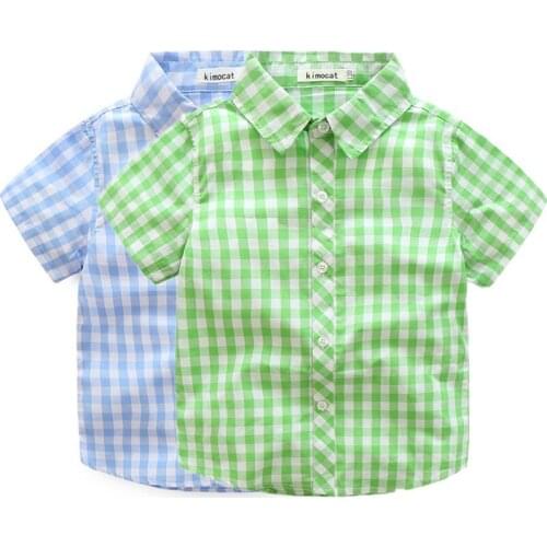 Kids Boys Shirts Toddler Clothing Children Casual Solid Soft Cotton Green/Yellow Short Sleeve Tops For Baby Boys 100-140