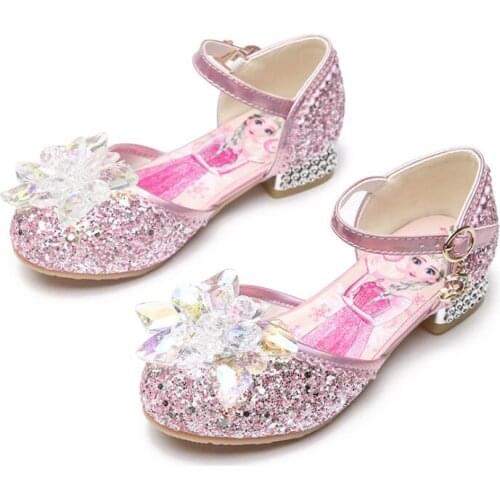 Disney Children sandals princess party shoes Elsa sandal for girls glitter wedding girl sandals crystal shoes