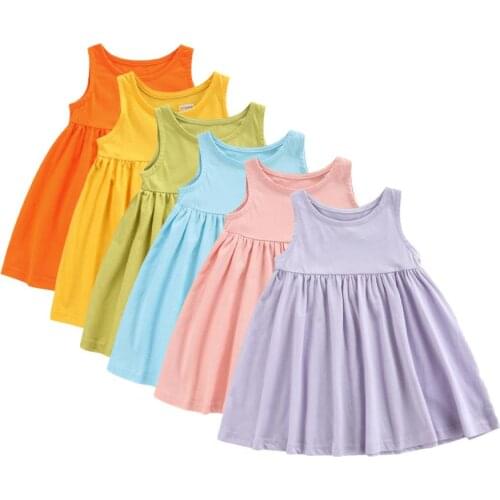 Infant Baby Girls Summer Dress Solid Sleeveless A-Line Knee Length Sundress Outfits 1-7Y
