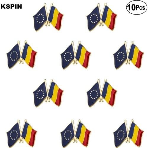 EU & Romania Lapel Pin Flag badge Brooch Pins Badges 10Pcs a Lot