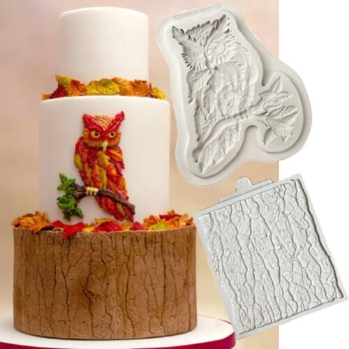 Tree Bark & Owl Molds Fondant Cake Decorating Tools Silicone Molds Sugarcrafts Chocolate Baking Tools for Cakes Gumpaste Form