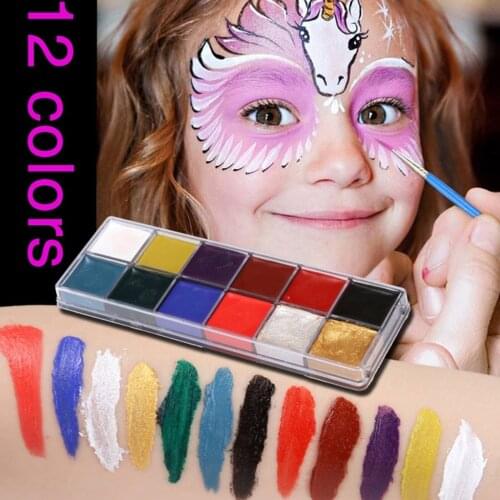 12-Colors Body Face Painting Paint with 4pcs Brushes 2pcs Line Pen for Kids Adults Halloween Music Festival Cosplay Party Makeup