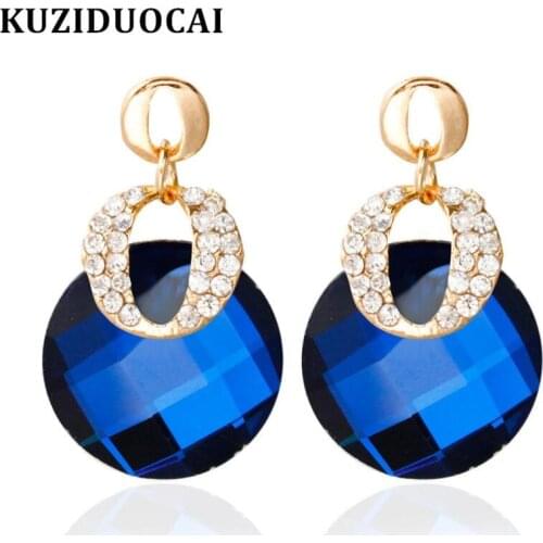 Kuziduocai New Fashion Jewelry Crystal Imitation Gem Luxury Round Stud Earrings For Women Statement Brincos Pendientes E-684
