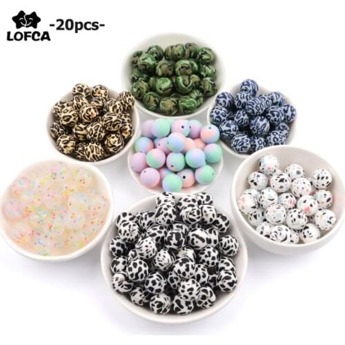 LOFCA 20pcs Tie dye leopard Terrazzo Dalmatian camo Silicone Beads Teething Beads DIY Chewable Colorful Teething For Infant Baby
