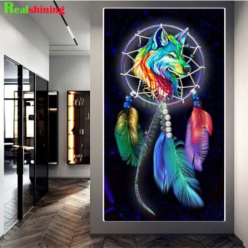Abstract Wolf Dream Catcher diamond painting 3d diy full square round diamond embroidery Colorful Feather cross stitch N2202