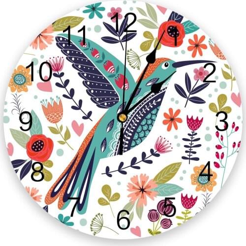 Birds Flowers Leaves Print Wall Clock Wall Art Silent Non ticking Round Wall Watch for Home Decortaion Best Gift