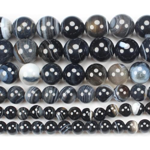Natural Smooth Black Stripe Agates 4-14mm Round Beads 15" ,WholesaleBeads For Jewellery Making , Free Shipping