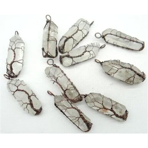 Natural stone 7 Chakra Quartz Crystal Opal pendant Tree Of Life Reiki Healing Chakra Jewelry making necklace 6pcs wholesale