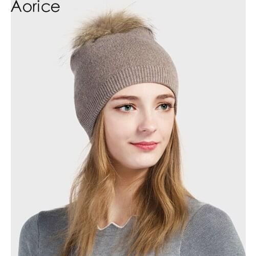 Aorice New Fashion Winter Cap Solid Knited Beanies With Fur Ball Detachable Women Men Pompom Female Causal Hat Skullies HK702