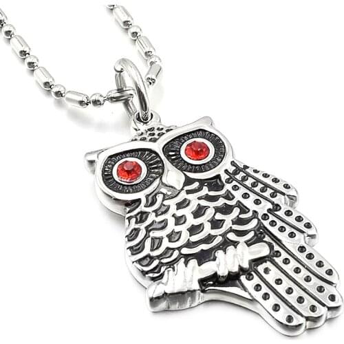 Red eyes owl necklace for women cute charm vintage casting stainless steeel new 2019 pendants & necklaces man