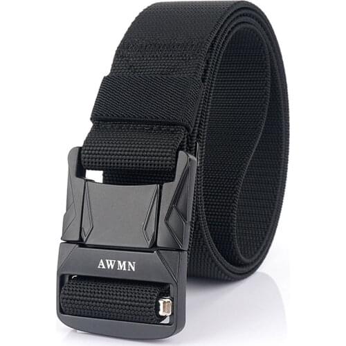 Elastic Mens Belt Outdoor Tactical Canvas Thick Belt Pluggable Durable Metal Buckle Quickly Unlock Trouser Pants Belt For Men