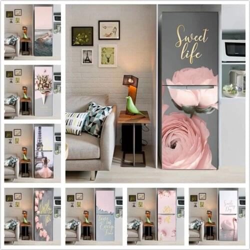 Sticker On The Door Self Adhesive Wallpaper Diy Print Flower Picture Wall Art Home Fridge Decor Mural Wardrobe Renovation Decal