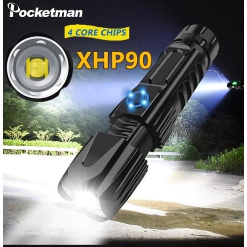 Brightest XHP90.2 LED Flashlight XLamp Tactical waterproof Torch Smart chip control With bottom attack cone USB rechargeable