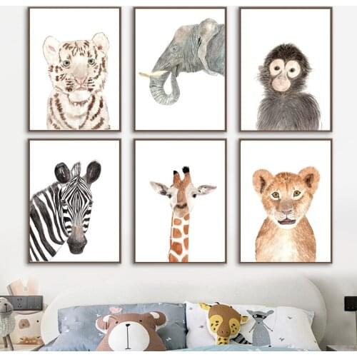 Tiger Elephant Zebra Color Animal Nursery Wall Art Canvas Painting Nordic Posters And Prints Wall Pictures Baby Kids Room Decor