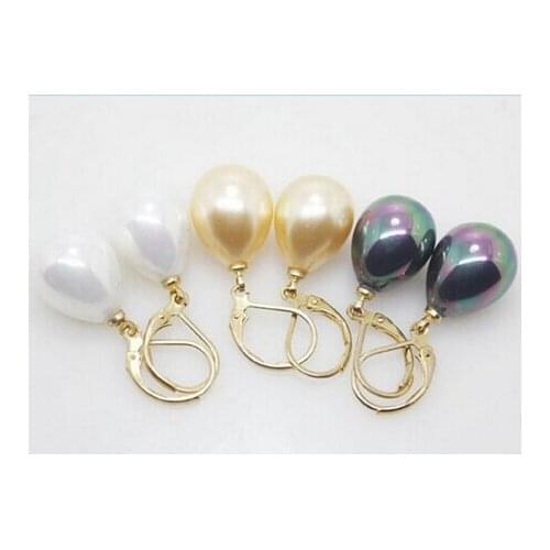 Jewelry 12X16MM White Yellow Black Shell Pearl Earrings>Lovely Fine Nobility Ladys Womens Earrings