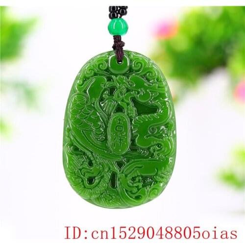 Green Jade Dragon Phoenix Pendant for Fashion Gifts Charm Carved Men Necklace Jewelry Women Chinese Amulet Natural Jadeite