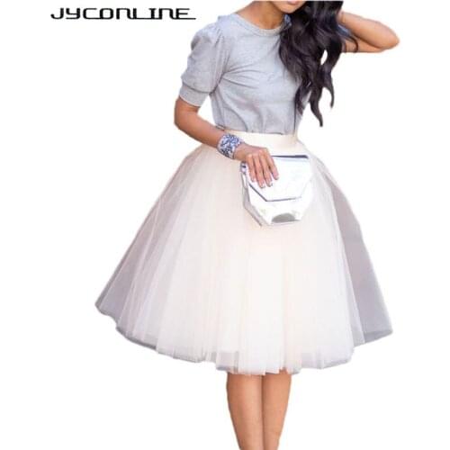 JYConline Vintage Tulle Skirt Women 2017 Pleated Mesh Tutu Skirts Ball Gown High Waist Women Skirts Plus Size Saia Jupe Female
