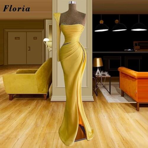 Elegant Mermaid Pearls Evening Dresses Arabic Dubai Simple Satin Prom Dresses For Women Celebrity Dresses Vestidos De Fiesta