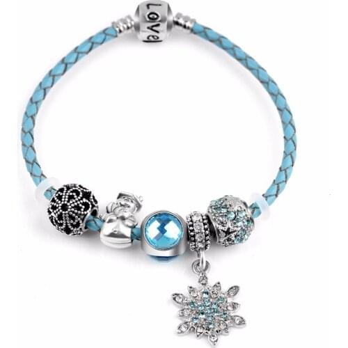 2020 Christmas Silver Plated Bear Charm Blue Bead Bracelet for Women Fit Original Bracelets Jewelry