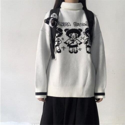 Women Sweater Casual Cartoon Turtleneck Female Pullover Full Sleeve Warm Winter Knitted Tops Amine Kawaii Harajuku Sweater Girls