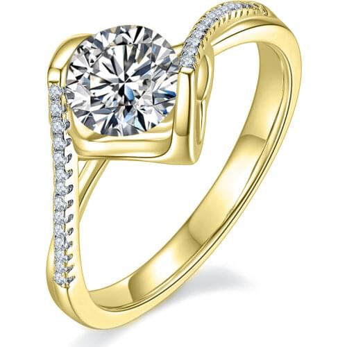 GEMS BALLET 925 Sterling Silver Moissanite Ring 1.0Ct Round Semi-Bezel Bypass Moissanite Engagement Ring For Women Wedding