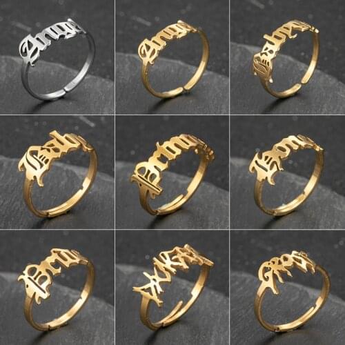 Gothic Art Word Stainless Steel Rings for Women Adjustable Punk Letter Gross Honey Baby Princess Babygirl Angel Ring Unique