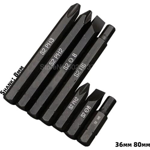 1Pcs 8mm Shank S2 Cross Impact Electric Magnetic Screwdriver Bits Set 8MM Hex Shank Hexagon Hand Tools Head Driver Metric