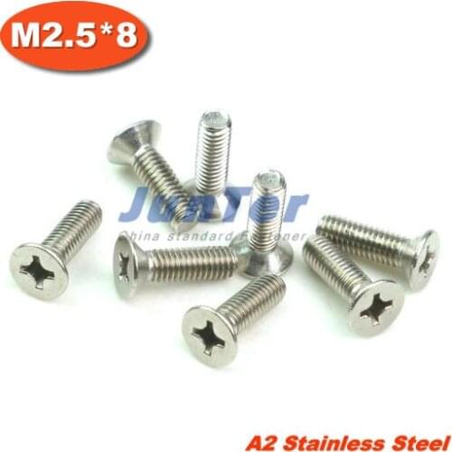 1000pcs/lot DIN965 M2.5*8 Stainless Steel A2 Machine Phillips Flat Head (Cross recessed countersunk head screws) Screw